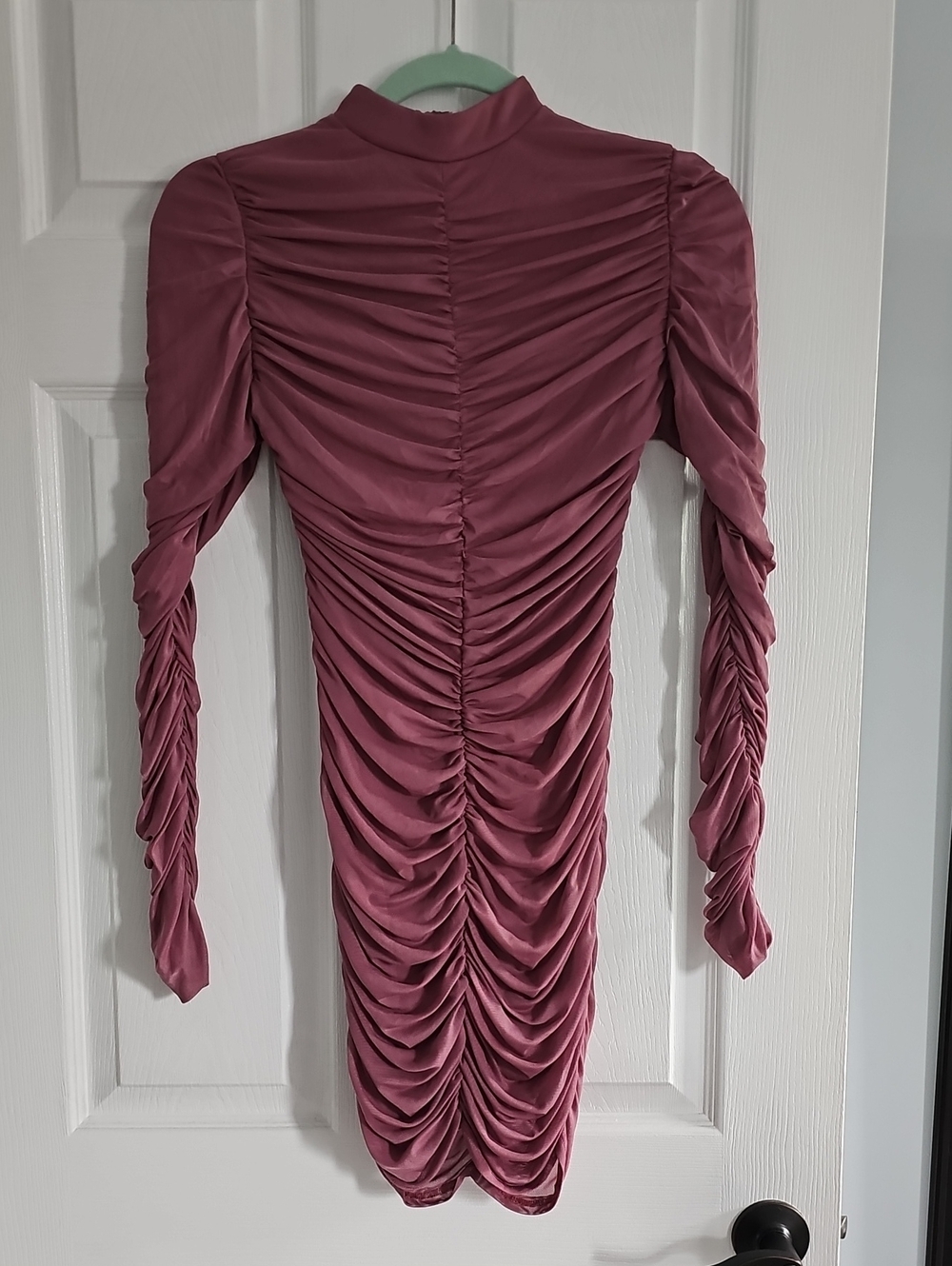 Fashion Nova Mauve Ruched Long-Sleeve Dress